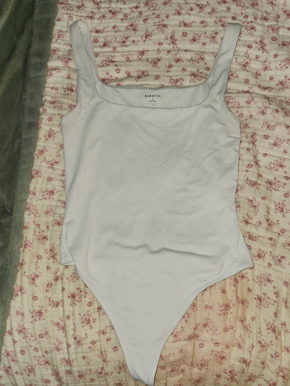 Babaton White Square Neck Bodysuit Top